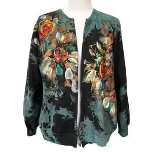 Charle Casuals California Vintage Sweatshirt Cardigan Jacket Art Painted Floral
